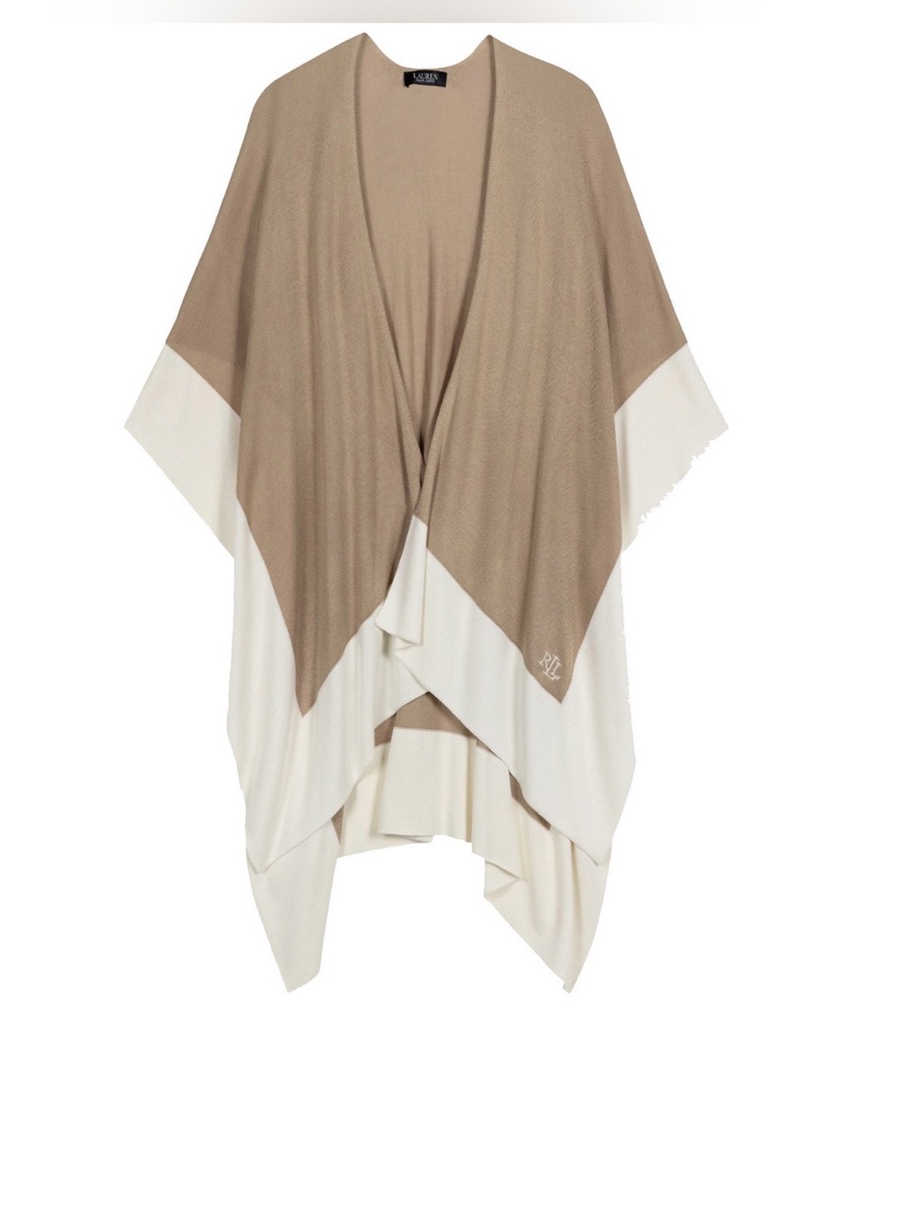 Lauren Ralph Lauren Tissue Weight Ruana Wrap Birch Tan One Size NWT